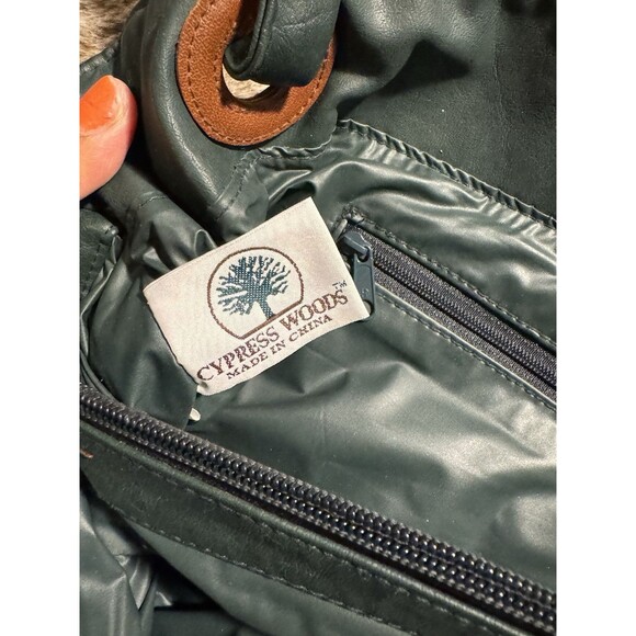 VTG Cypress Woods Large Tote Bag multiple pockets Green Tan - Picture 2 of 10